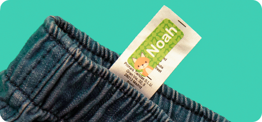 Colour sticker labels applied to clothing