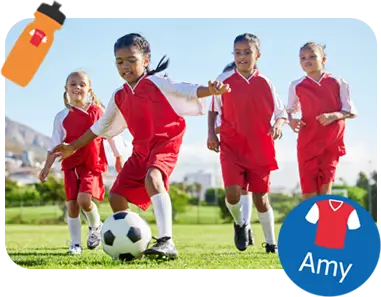 schoolmeisjes voetbalteam in rode truien